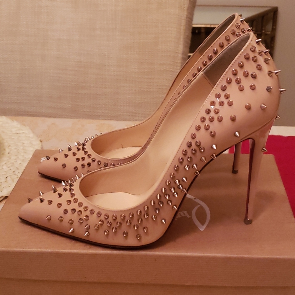Christian Louboutin Nude Studded Pointed-Toe Stiletto Heels